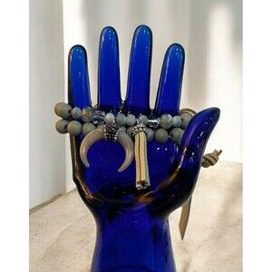 Garden Party Boho Beaded Layered Stretch Bracelets with Bone Charm and Tassel